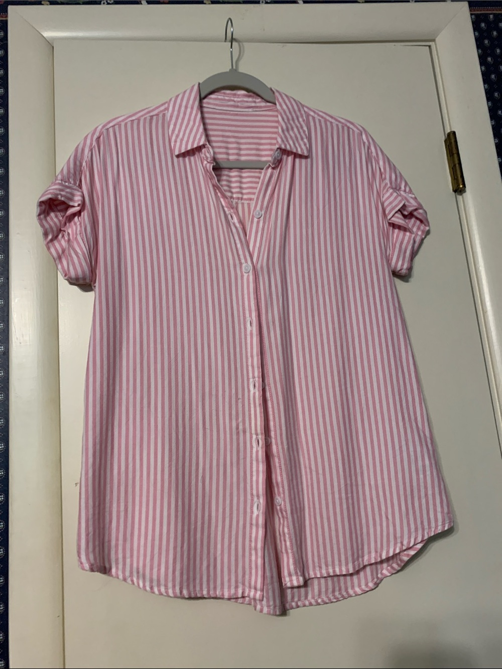 beachlunchlounge Pink & White Vertical-Stripe Button Down Shirt size XS